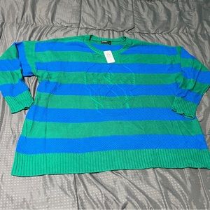 Torrid love sick striped distressed skeleton skull sweater blue green new 2x